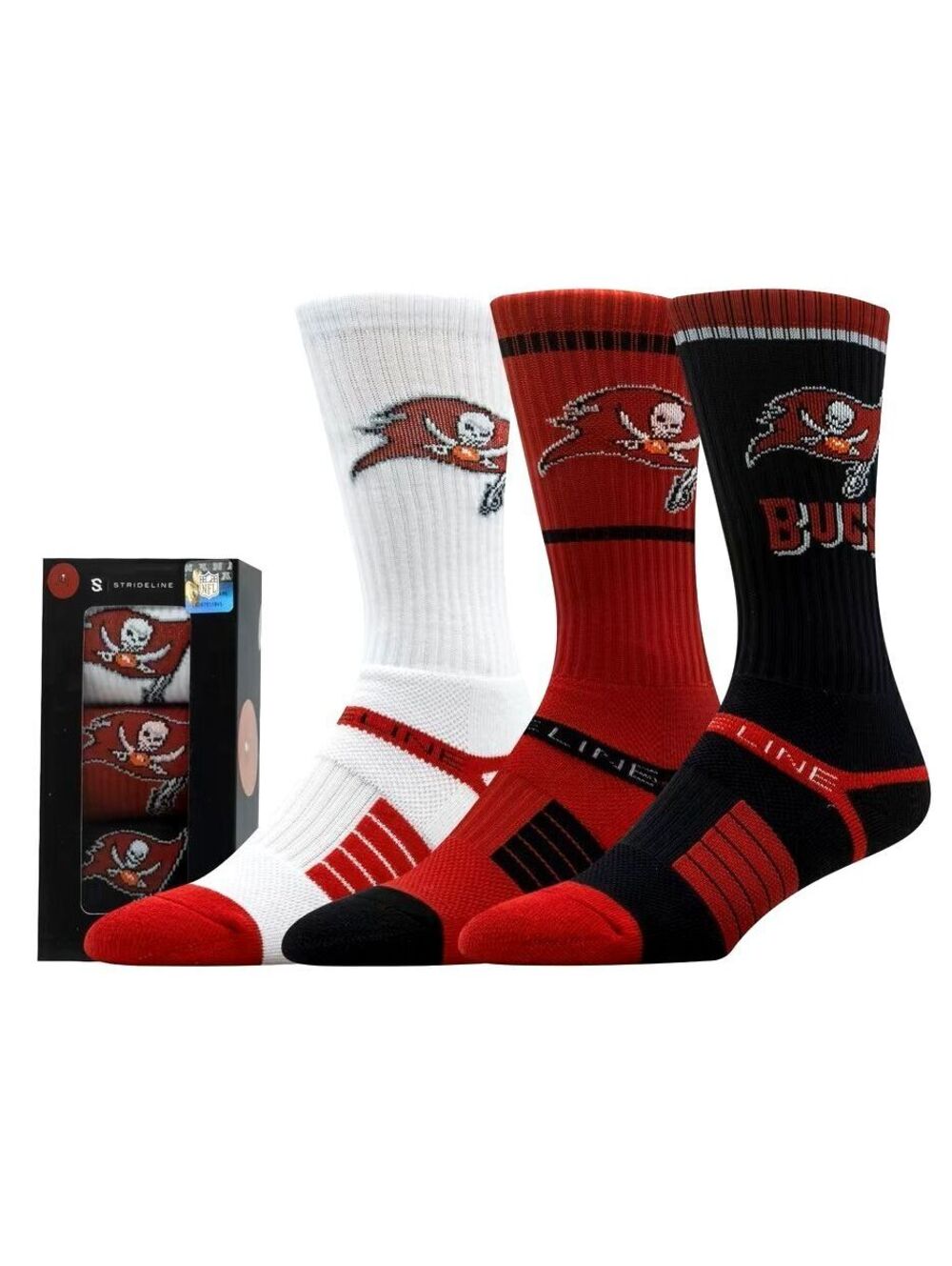 Tampa Bay Buccaneers Premium 3-Pack Socks Set "Black/Red/White" Men's M/L | NWT